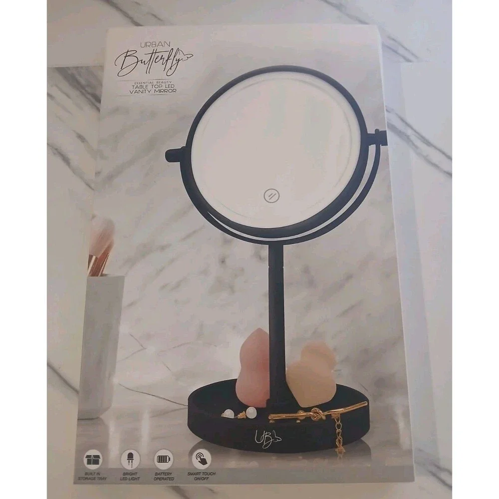 Cordless Light Up Vanity Makeup Mirror Urban Butterfly Black
